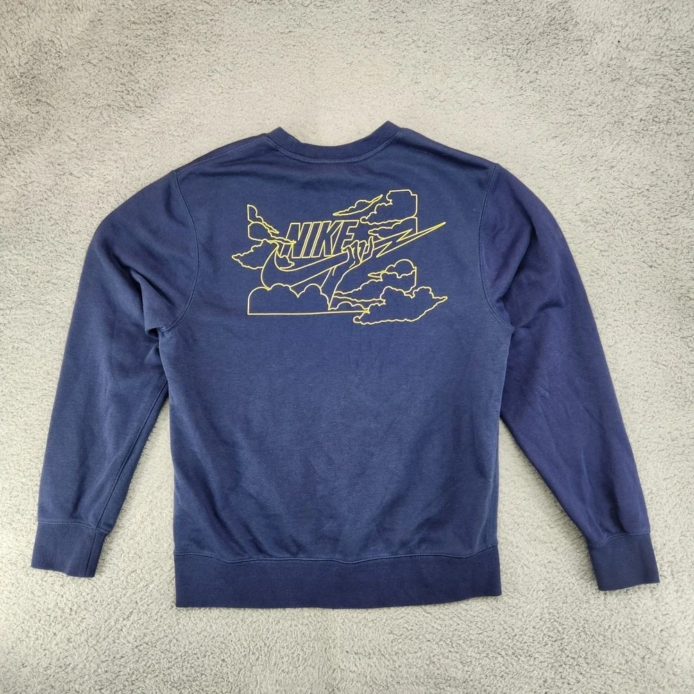 Nike Sportswear Club Fleece Crewneck Sweatshirt Mens M Blue Lightning Graphic